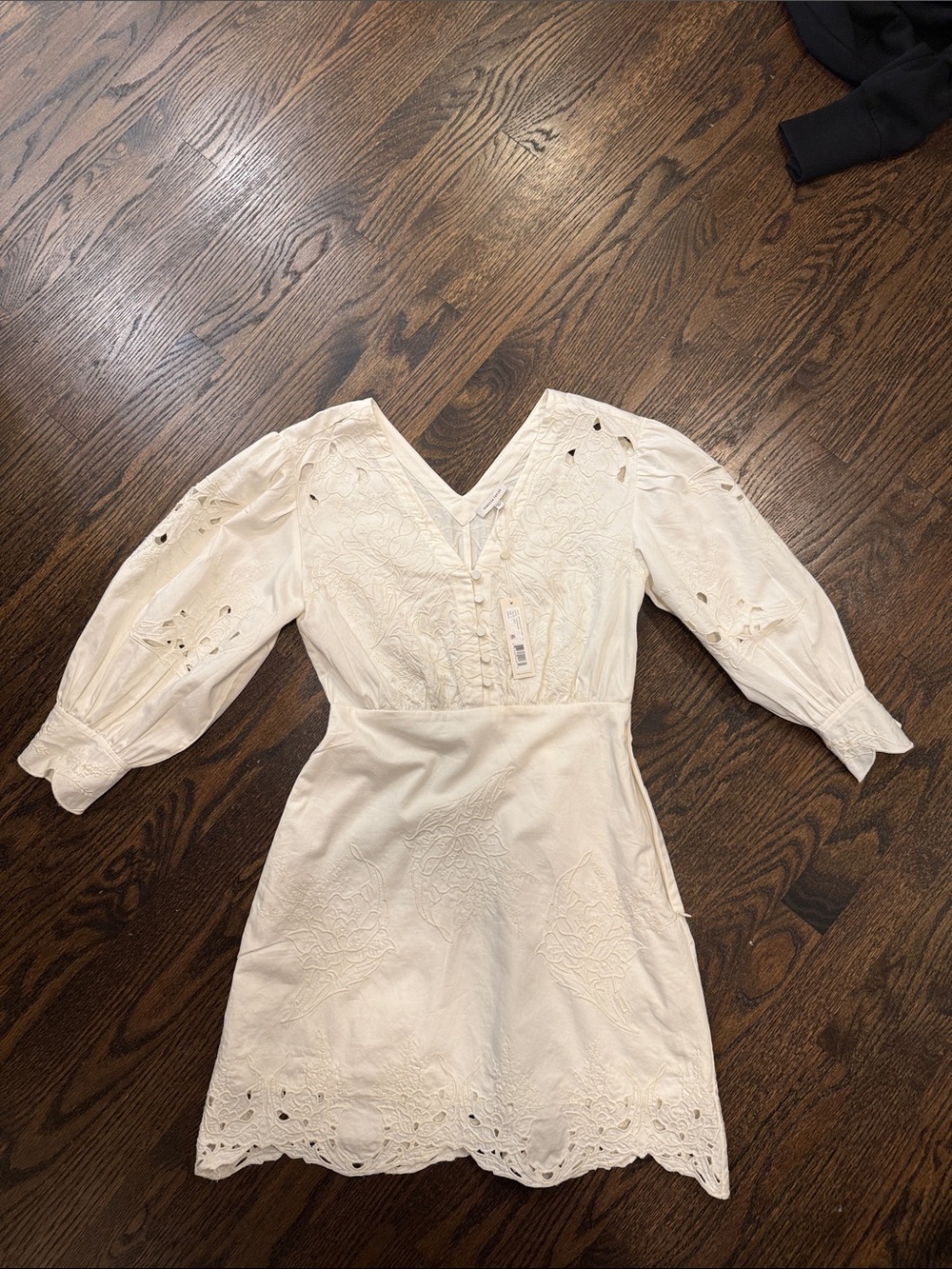 Rebecca Taylor White Eyelet V-Neck Mini Dress with Puff Sleeves